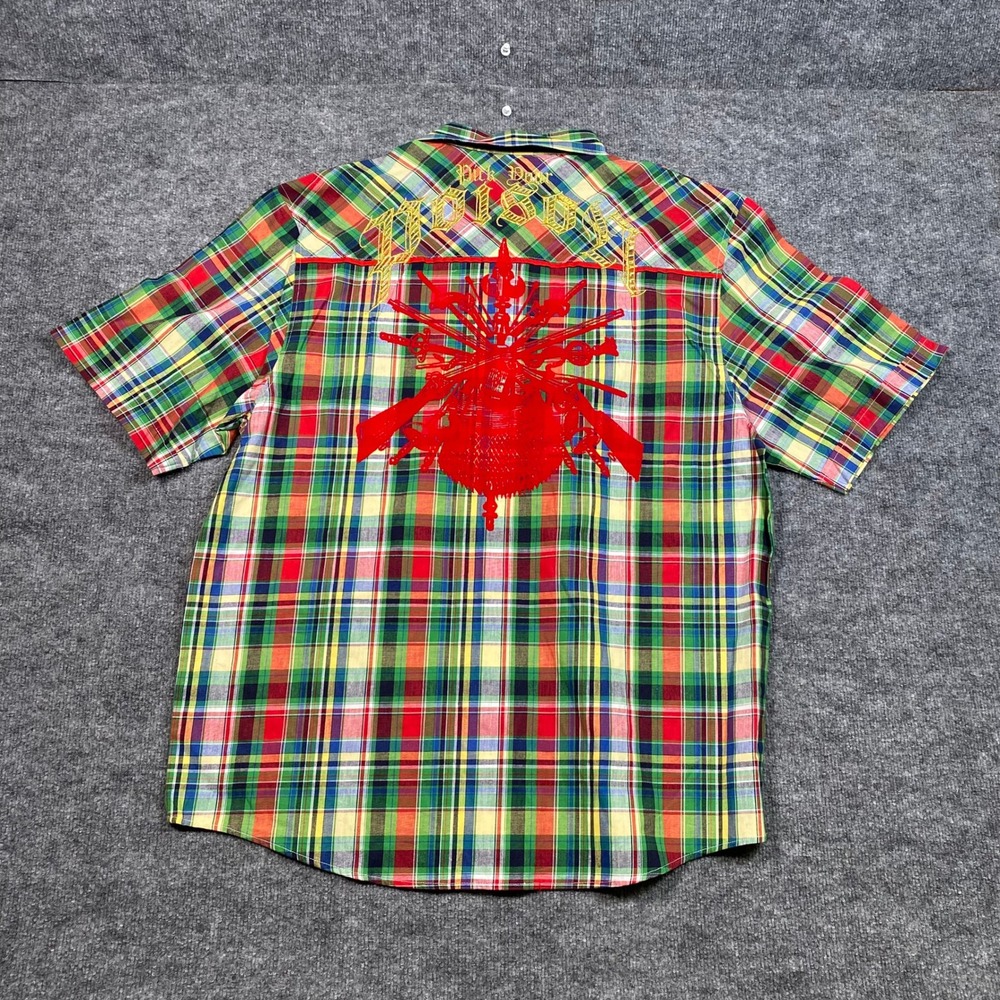 Clench Mens 3XL Plaid Button Down Shirt Pick Your Poison Graphic Streetwear NWT